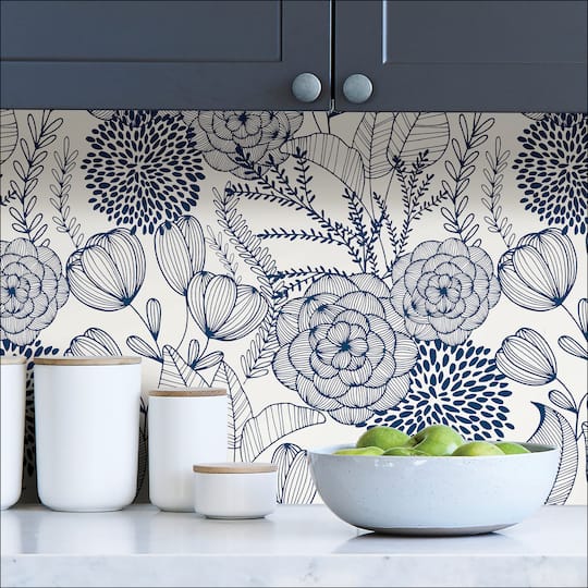 NuWallpaper Navy Secret Garden Peel & Stick Wallpaper
